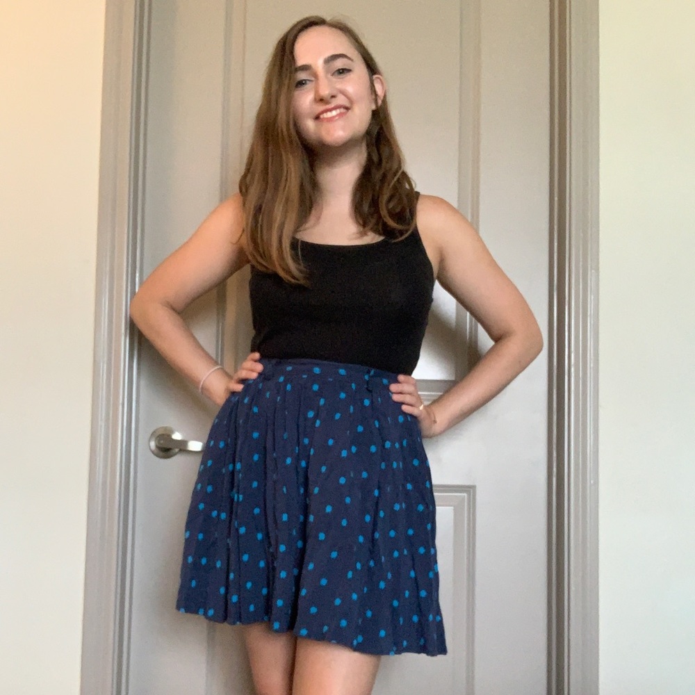 Blue Polka-Dotted Mini Skirt with Pockets